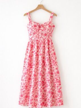 Boutique Belle Pogue Red Floral Midi Sundress Medium